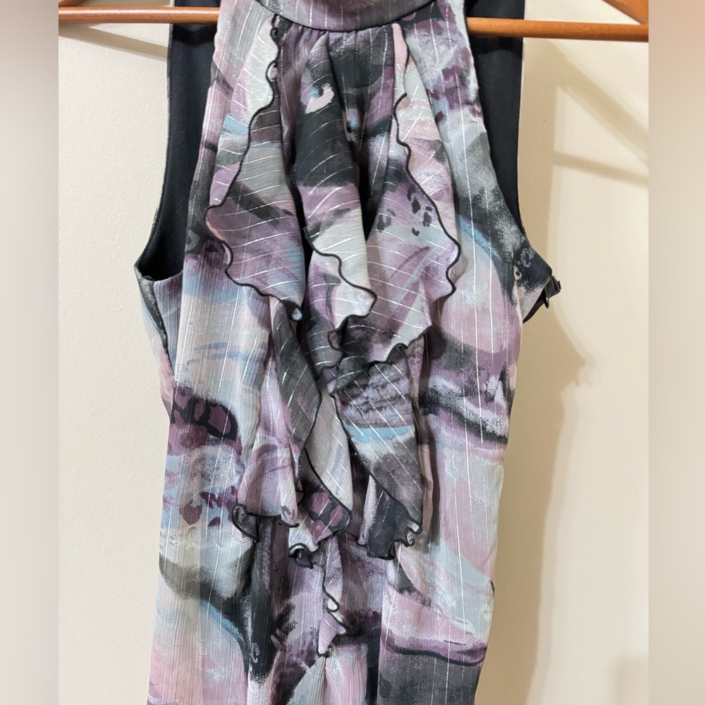 A. Byer Y2K Purple Black Abstract Ruffle Halter Top Women’s S